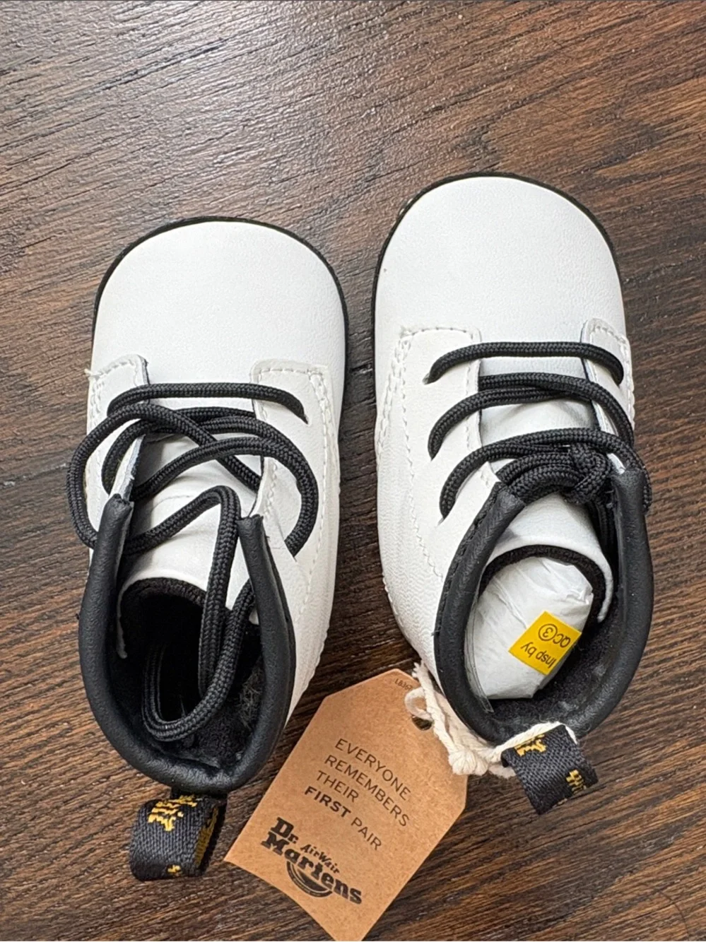 Dr. Martens Kids White Leather Boots with Black Laces